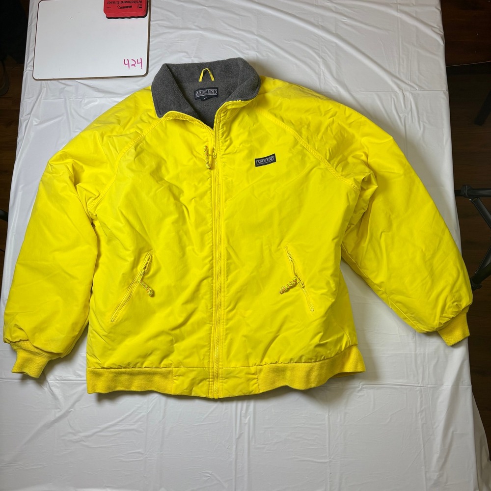 Lands' End Yellow Bomber Flight Jacket Mens XL Tall 46-48 Y2K Zip Front Fleece